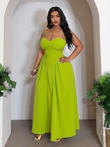 Veslaya 2026 Robe maxi verte élégante à bretelles spaghetti et taille A-line pour femmes grandes tailles, festival de musique printemps et été, Pâques, western, nomade, anniversaire, remise de diplômes, école, étudiant, décontracté, vacances, croisière, plage, bronzage, streetwear, invité de mariage, trajet, brunch, aéroport, fête, événement, gala élégant, bal, loisirs - Vert - Voir 4