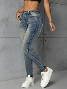 Jeanoix 大码女式时尚休闲百搭修身裤 - 霧霾藍 - 查看 1