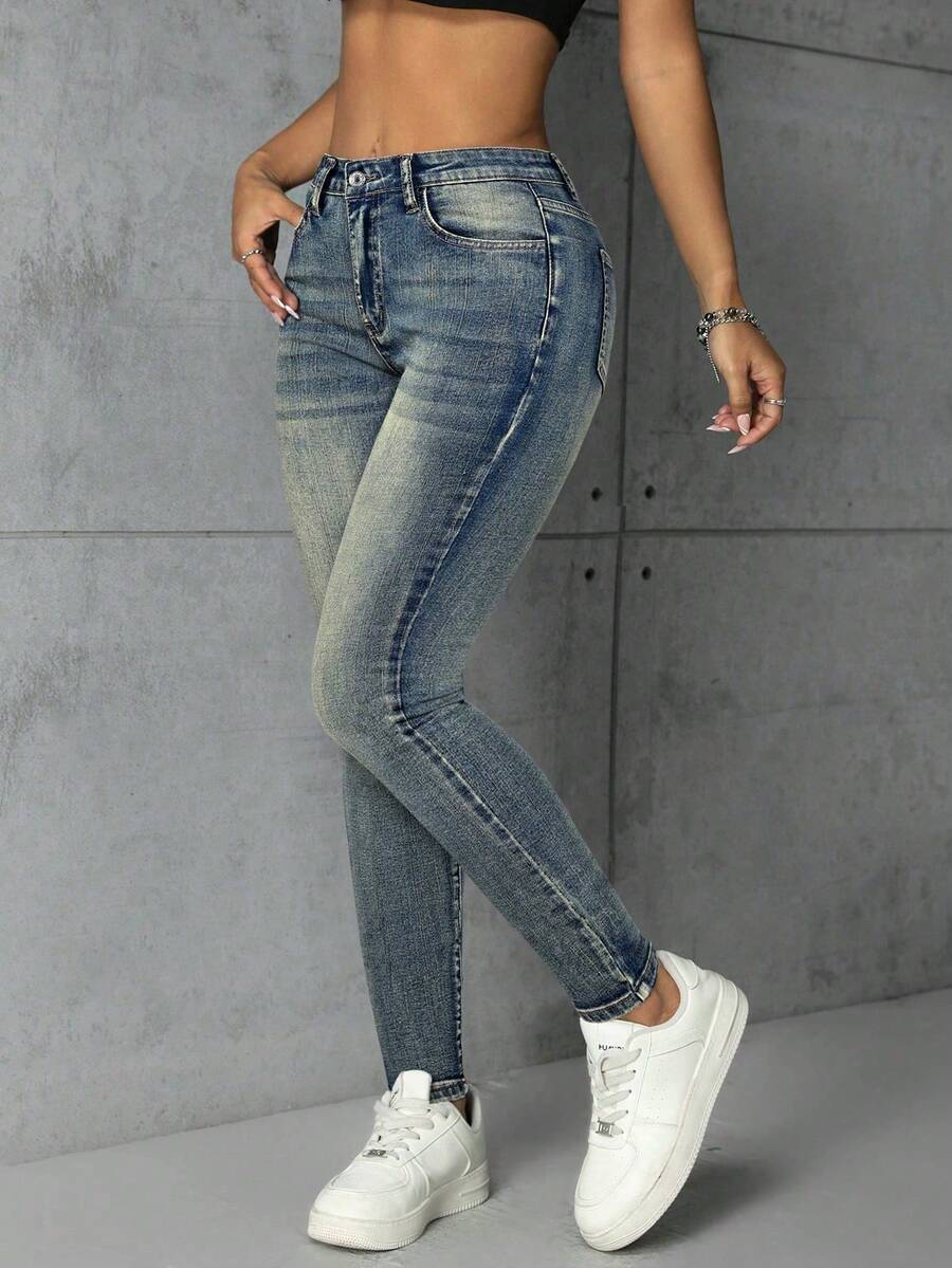 Jeanoix 大码女式时尚休闲百搭修身裤 - 霧霾藍 - 查看 1