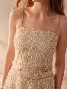 MOTF PREMIUM EMBROIDERY MESH APPLIQUES CAMI TOP & SKIRT ELEGANT SET - Apricot - View 3