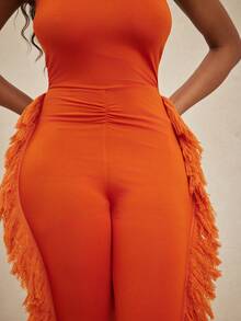 NYA SZN Bộ jumpsuit không tay ôm sát thời trang với tua rua trang trí, cổ yếm. - Đỏ - Xem 6