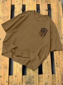 Manfinity LEGND Men's Simple Printed Fashion Short Sleeve T-Shirt Tan Graphic Tees Men Playing Card T Shirt Gambling Shirt Ace Of Spades T Shirt Men Card Shirt - Brown - View 2