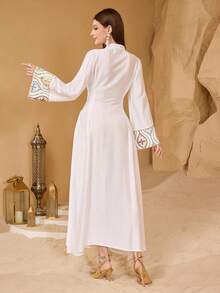 SHEIN Najma Elegant Luxurious Embroidered Long Sleeve Dress, Exquisite Craftsmanship, Sophisticated Style - White - View 2
