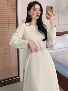 DAZY Women's Elegant Elegant Workplace Commute Simple Solid Color Long Dress, Suitable For Spring And Autumn Dress Sundress Business Casual Woman - White - View 4