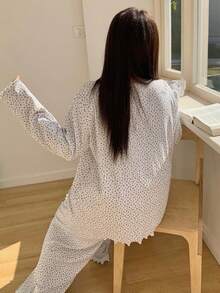 Dazy Plus Plus Size Women Ditsy Floral Long Sleeve Button-Up Top And Pants Pajama Set - Grey - View 5