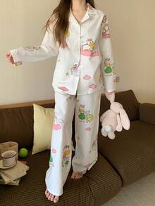 DAZY Cute Pony Print Women Pajama Set - White - View 7