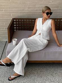 DAZY Bohemian Style Embroidered Jacquard Fabric Women Pajama Set - White - View 8