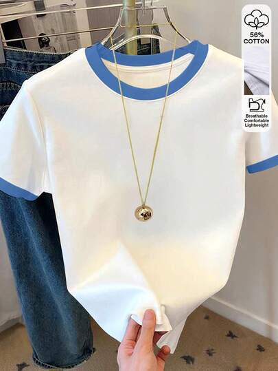 Resyla Women's Color Block Round Neck Short Sleeve Casual Versatile T-Shirt