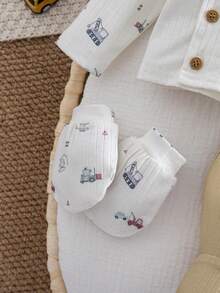 Newborn Baby Boy/Girl Casual Cute Cartoon Pattern Knit Long Sleeve Top, Pants, Bib 3pcs Set - Multicolor - View 5