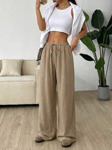 Solflare Khaki Casual Plus Size Pants, Minimalist Everyday Wear Fall - Khaki - View 3