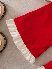 SHEIN 2pcs Baby Girls Butterfly Embellished Tank Top And Pants Set, With 3D Cherry Red Pants And Ruffled Hem Cream White Camisole - Multicolor - View 3