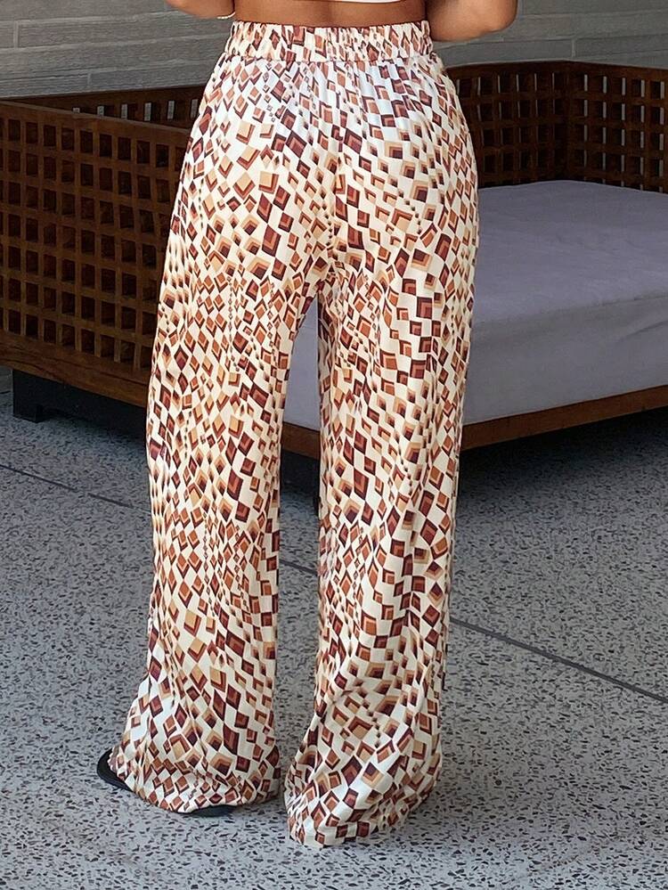 Geometric Pattern All-Over Print Lightweight Loose Women Pajama Bottoms