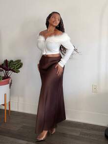 Tyla Gomez Váy Maxi chất liệu satin co giãn Se-Hore Fashion dành cho nữ, phù hợp với mọi mùa - Cà phê nâu - Xem 4