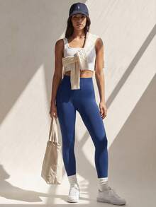 Anewsta 藏蓝色高腰提臀健身紧身裤，收腹跑步瑜伽裤（女款） - 藍色 - 查看 2