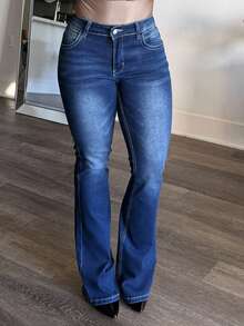 Tyla Gomez High-Waisted Button-Embellished Skinny Stretch Distressed Y2K Jeans Thermal Lined Skinny Jeans With Pockets, Autumn & Winter Thickened Denim - Dark Wash - View 3