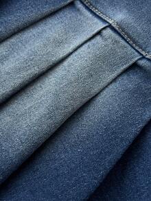 Elamini Women's Button Pleated Fringe Hem Fashionable Versatile Date Party Denim Mini Skirt - Medium Wash - View 5