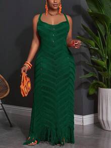 Slaydiva 大码夏季无袖镂空透视连衣裙 - 綠色 - 查看 1