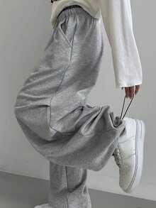 DAZY 女士美式宽松高腰直筒运动裤，休闲运动裤 - 灰色 - 查看 8