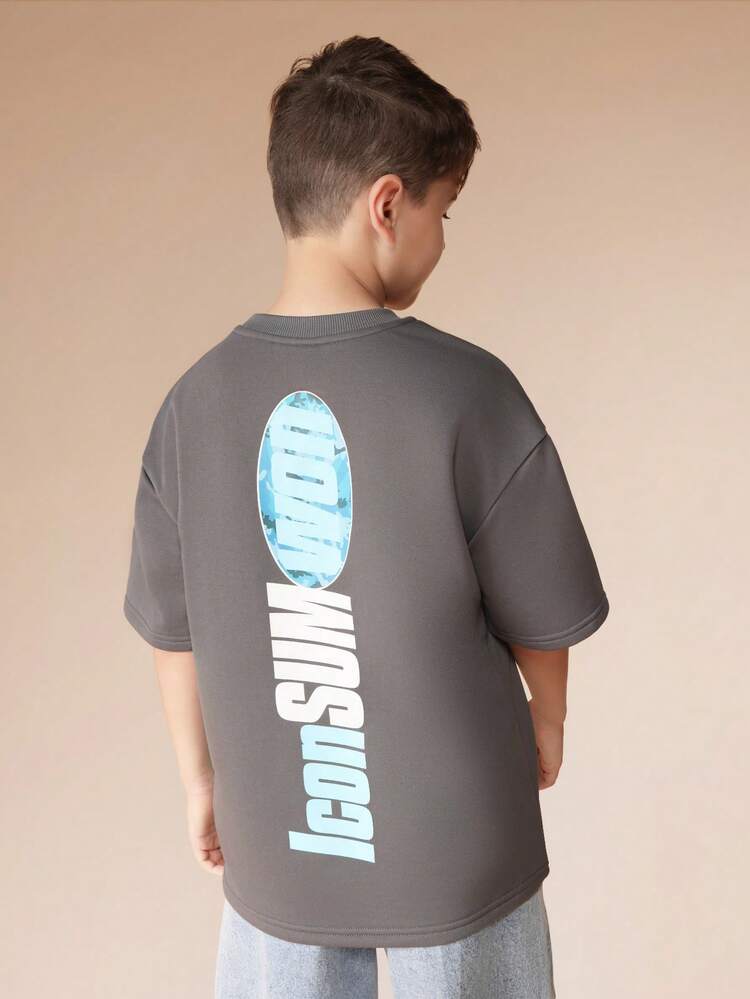 Graphic Print Crew Neck T-Shirt With Icon Design