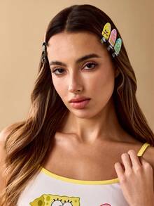SpongeBob SquarePants | SHEIN 6pcs Cartoon Character & Letter Design Crease-Free Hair Clips, No Marks On Hair, Suitable For Wash, Makeup, Skincare & Daily Wear, Gifts,Patrick & Squidward,Yellow&Pink&Blue,Gift Ideas - Multicolor - View 6