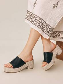 Styleloop Women's Classic Simple Black Thick-Soled Wedge Sandals, Comfortable Round Toe High Heel Thick-Soled Sandals, Suitable For Summer Beach, Casual Vacation, Bohemian Style, Retro , Western Music Festival And Party Outfits Holiday Travel Essential Boho Cowgirl Outfit Coachella - Black - View 1