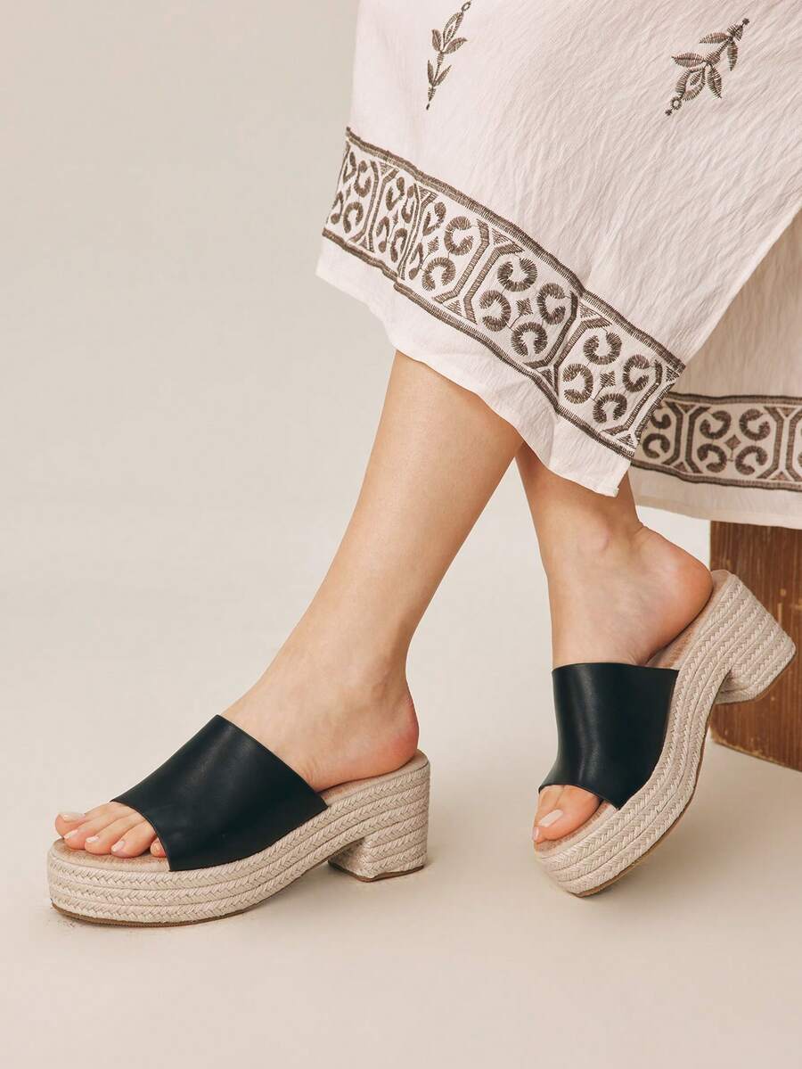 Styleloop Women's Classic Simple Black Thick-Soled Wedge Sandals, Comfortable Round Toe High Heel Thick-Soled Sandals, Suitable For Summer Beach, Casual Vacation, Bohemian Style, Retro , Western Music Festival And Party Outfits Holiday Travel Essential Boho Cowgirl Outfit Coachella - Black - View 1
