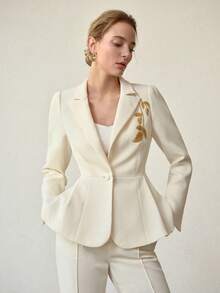 MOTF PREMIUM ELEGANT EMBROIDERED WAIST FLARED BLAZER, SPRING/SUMMER - Apricot - View 4
