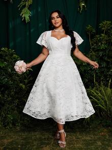 Roveilla Đầm maxi ren trắng thanh lịch cỡ lớn, phù hợp cho hẹn hò hàng ngày, làm phù dâu, mùa hè. - trắng - Xem 4