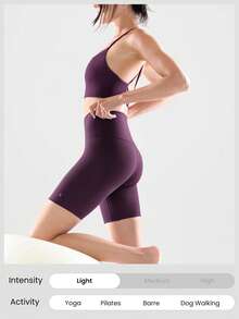 GLOWMODE 8" FeatherFit™ Crossover Biker Shorts Cycling Running Gym Workout - Bold Plum - View 6