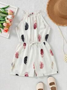 SHEIN SLAYR KIDS 女童碎花露背无袖休闲连体衣，度假风，时尚法式优雅，返校季 - 白色 - 查看 8