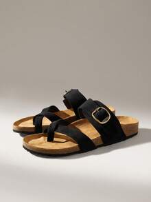 Solecia Women's Buckle Design Casual Fashionable Flat Sandals Summer Shoes - Black - View 2