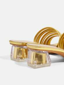 CUCCOO TILAWA Ladies Gorgeous Rhinestone Square Heel High Heel Sandals - Gold - View 5