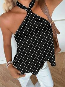 SHEIN EZwear Casual Retro Style Vacation Polka Dot Full Print Pattern Women Top, Suitable For Spring/Summer, Vacation, Retro Party - Multicolor - View 4