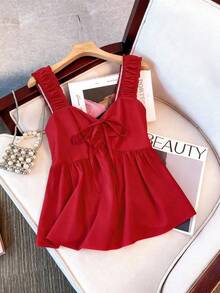 Franclia 女士系带腰部宽松宽肩带背心 - 紅色 - 查看 6