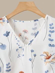 Franclia Women's Casual Floral Print Cap Sleeve Round Neck Blouse And Pink Straight Leg Pants 2-Piece Set, Spring/Summer - Multicolor - View 3