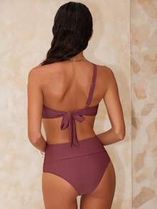Swim Chiccia Costume da bagno bikini da donna con design a treccia, con spalline sottili, colore rosso vino, adatto per spiaggia/mare, estate - Colore mogano - Visualizzare 3