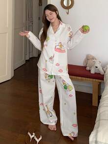 DAZY Cute Pony Print Women Pajama Set - White - View 4