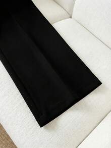 Franclia 高腰装饰纽扣松紧腰阔腿裤，女士休闲裤 - 黑色 - 查看 6