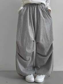 DAZY 女士美式宽松高腰直筒运动裤，休闲运动裤 - 灰色 - 查看 5