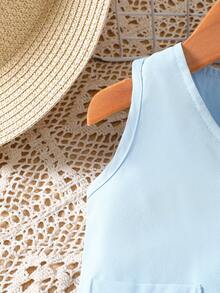 Elladie kids 2pcs/Set Baby Girls Summer Vest Top And Pleated Skirt Set - Blue - View 7