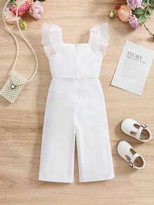 SHEIN Baby Mädchen süßer Farbblock Schleife Dekor Rüschenärmel Romper, Sommer - Weiss - Übersicht 4