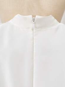 SHEIN 年轻女孩修身优雅镂空腰部A字连衣裙，配立领 - 白色 - 查看 5