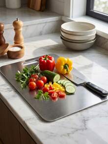 Tablas de cortar de acero inoxidable 304 Taima Titanio para cocina, tablas de cortar de acero para carne, frutas y verduras - Plateado - Ver 7