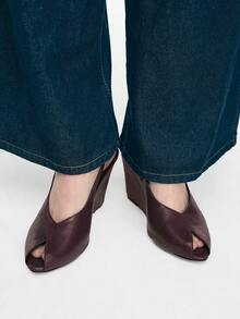 Mnmlis 女士时尚百搭通勤简约坡跟凉鞋 - 酒紅色 - 查看 6