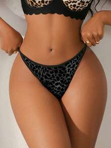 Bare Chapter 1件豹纹爱心金属带丁字裤 - 黑色 - 查看 2