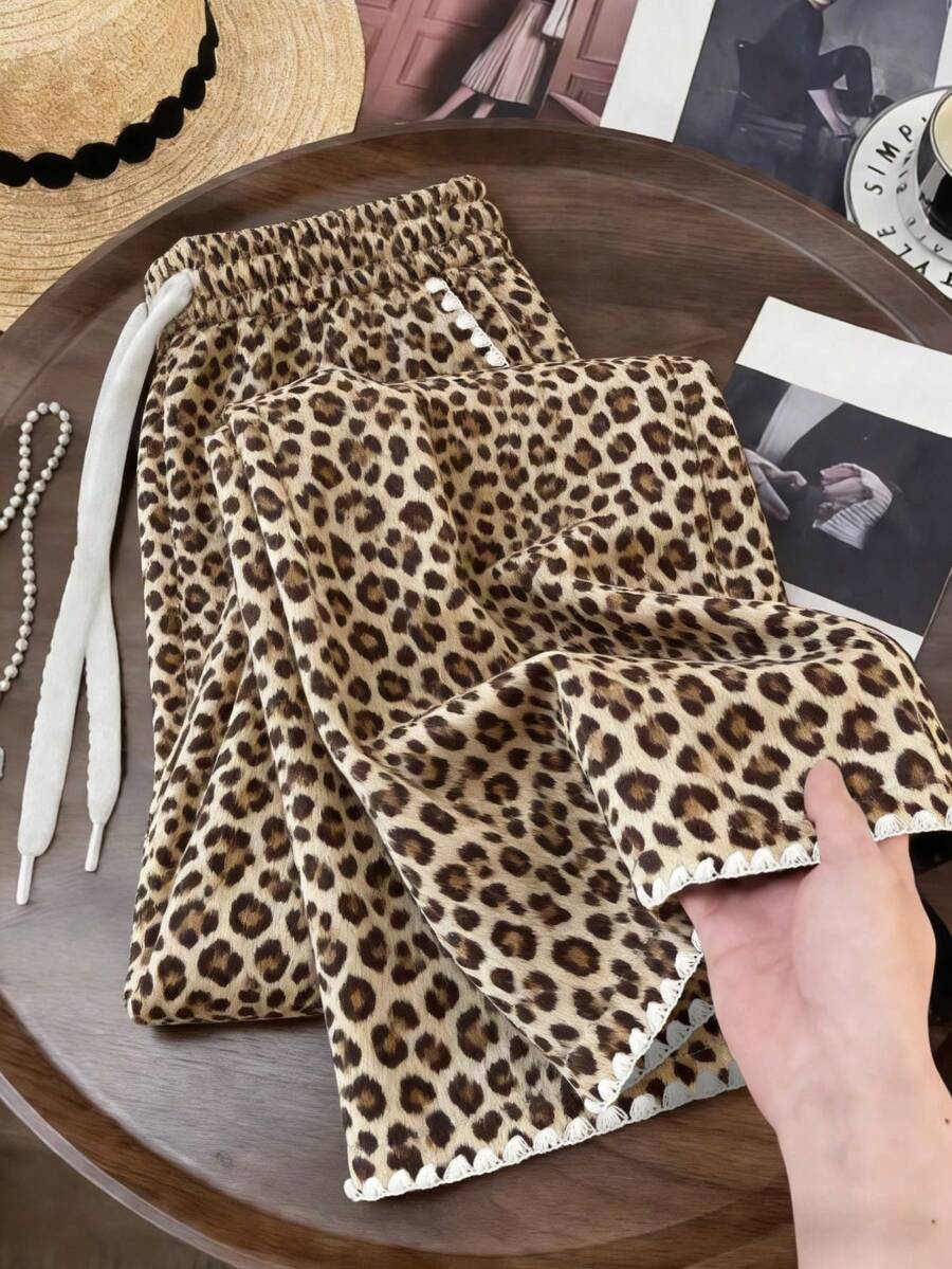 Resyla 女士长裤 / 豹纹印花 / 性感火辣风格 / 时尚复古派对 / 宽松舒适的女士阔腿裤 / 2026秋冬新款女士休闲长裤 - 彩色 - 查看 1