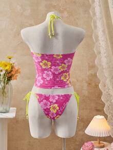 Swim Vcay Bộ bikini nữ mùa hè đi biển, họa tiết hoa, váy ngắn cổ trễ, phong cách thường ngày đi nghỉ mát, thích hợp cho lễ hội âm nhạc, đi biển. - Nhiều màu - Xem 6