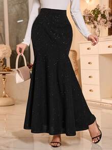 Modelyn 高腰修身鱼尾亮片装饰女式半身裙 - 黑色 - 查看 1