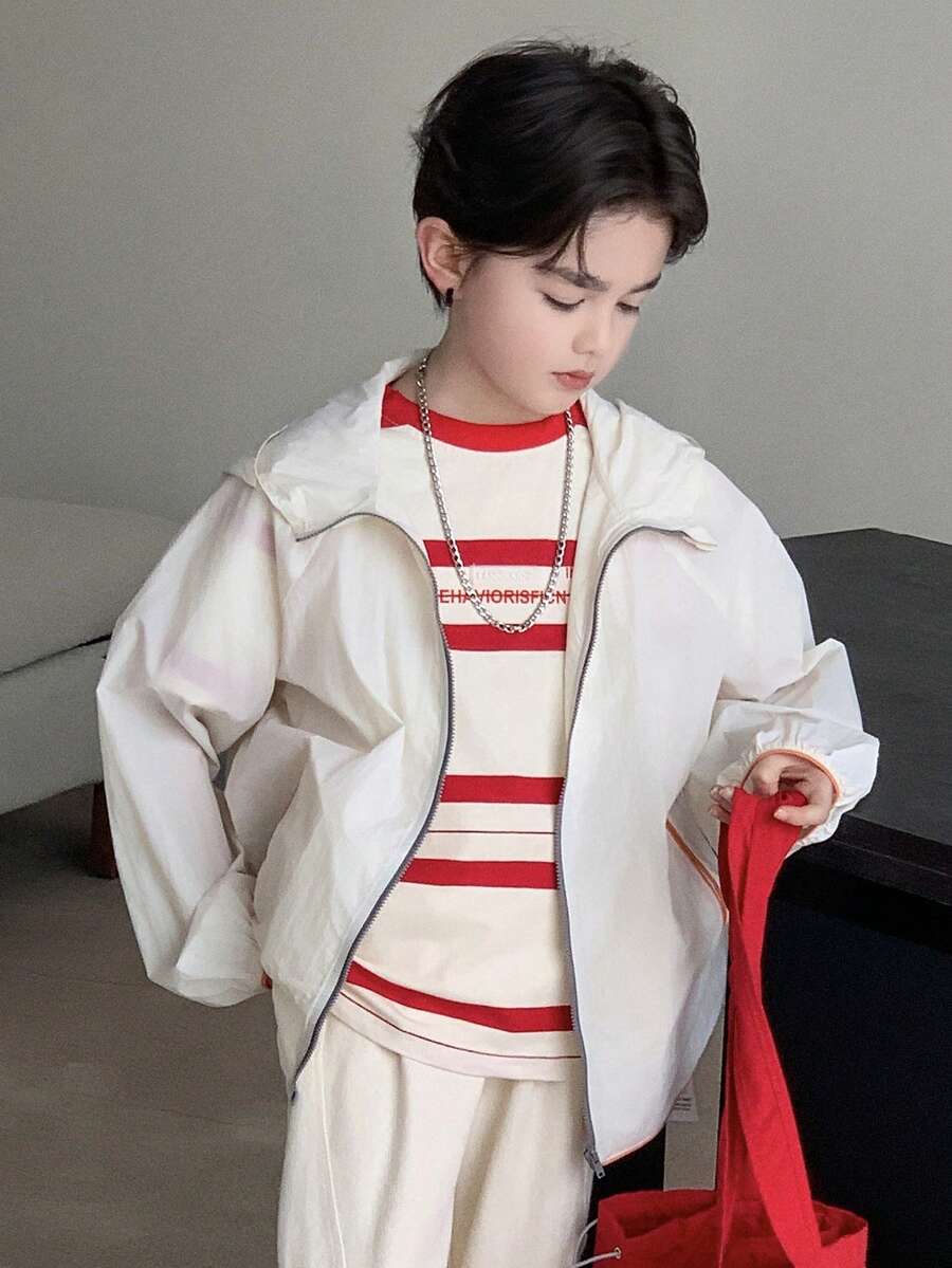 DAZY Tween Boy Casual Lightweight Zip-Up Hooded Jacket, Autumn Spring - Apricot - View 1