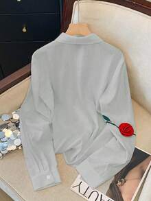 Lyxana Blusa casual da donna elegante, taglia standard, con stampa di rami verdi e fiori 3D per il giorno di San Valentino - Grigio - Visualizzare 2